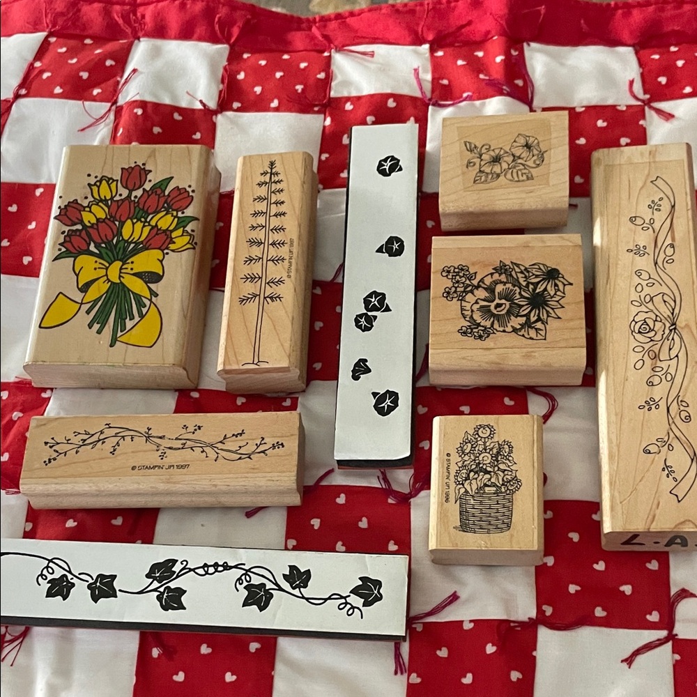 Floral Theme Rubber Stamp Set Preowned Lot of Nine Stamps Craft Bundle